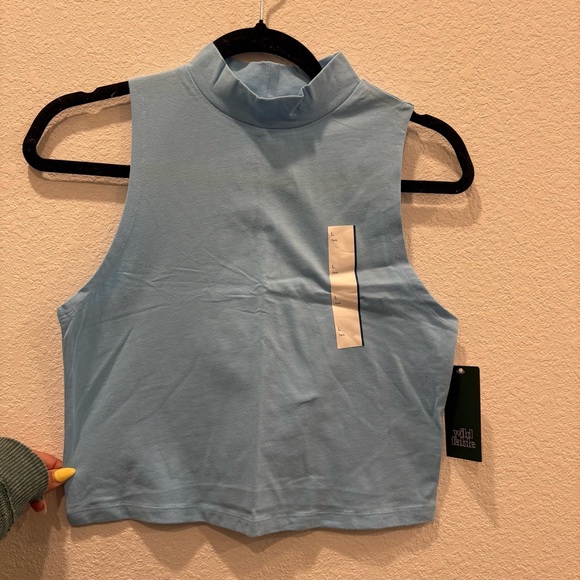 Wild Fable Blue Mock Neck Crop Top Womens Large Sleeveless Tank NWT - Picture 2 of 7